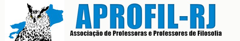 Logo da APROFIL/RJ, 
		com a imagem de uma coruja em preto e branco sobre 
		o mapa do Estado do Rio de janeiro em azul celeste.